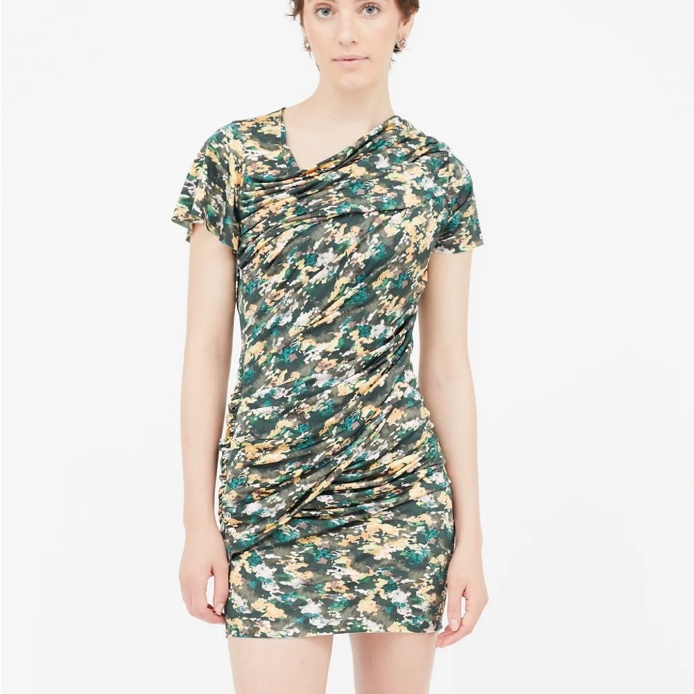 Isabel Marant Print Short Sleeve Dress with Stretch and Rouching